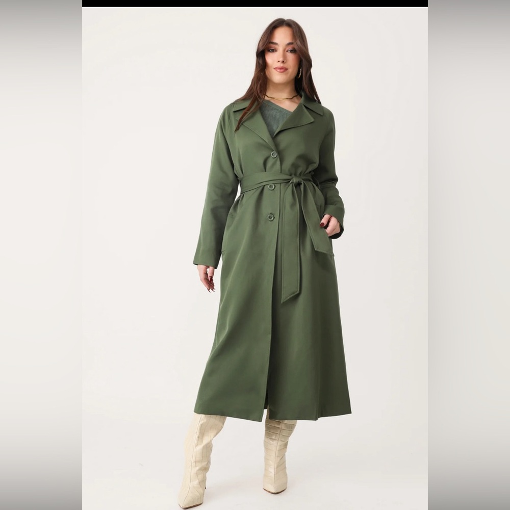 Kittenish Making Moves Green Trench Coat